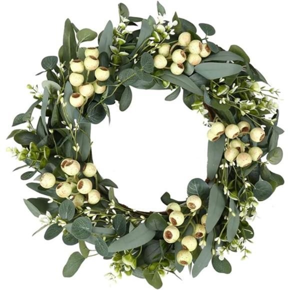 Artificial Spring Wreath 20 Inch Spring Wreaths for Front Door Green Eucalyptus - Picture 7 of 7